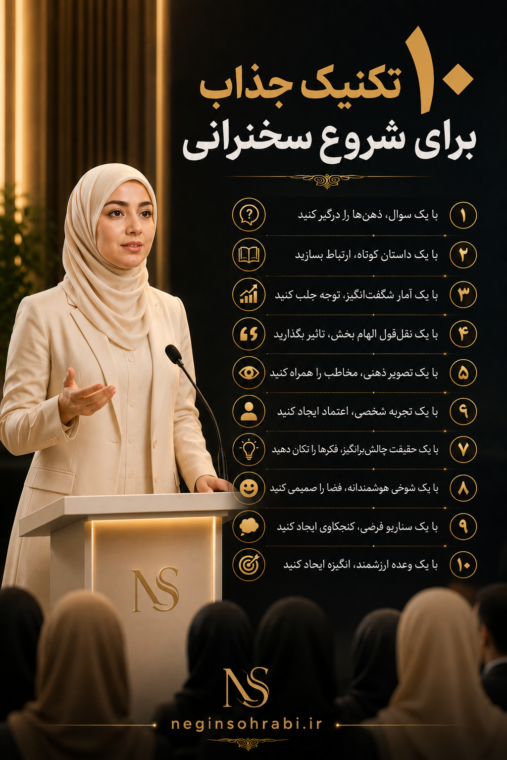 مینی‌دوره‌ی ۱۰ تکنیک جذاب برای شروع سخنرانی +🎁چک‌لیست هدیه
