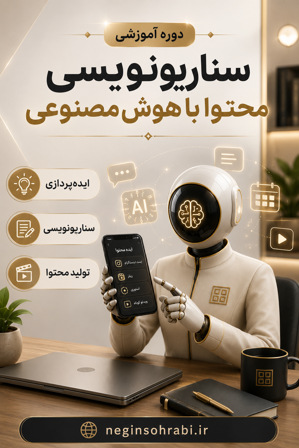 دوره‌ی‌هوش‌مصنوعی در سناریونویسی ریلز و ویدئو‌های کوتاه با هوش‌مصنوعی+🎁چک‌لیست‌هدیه