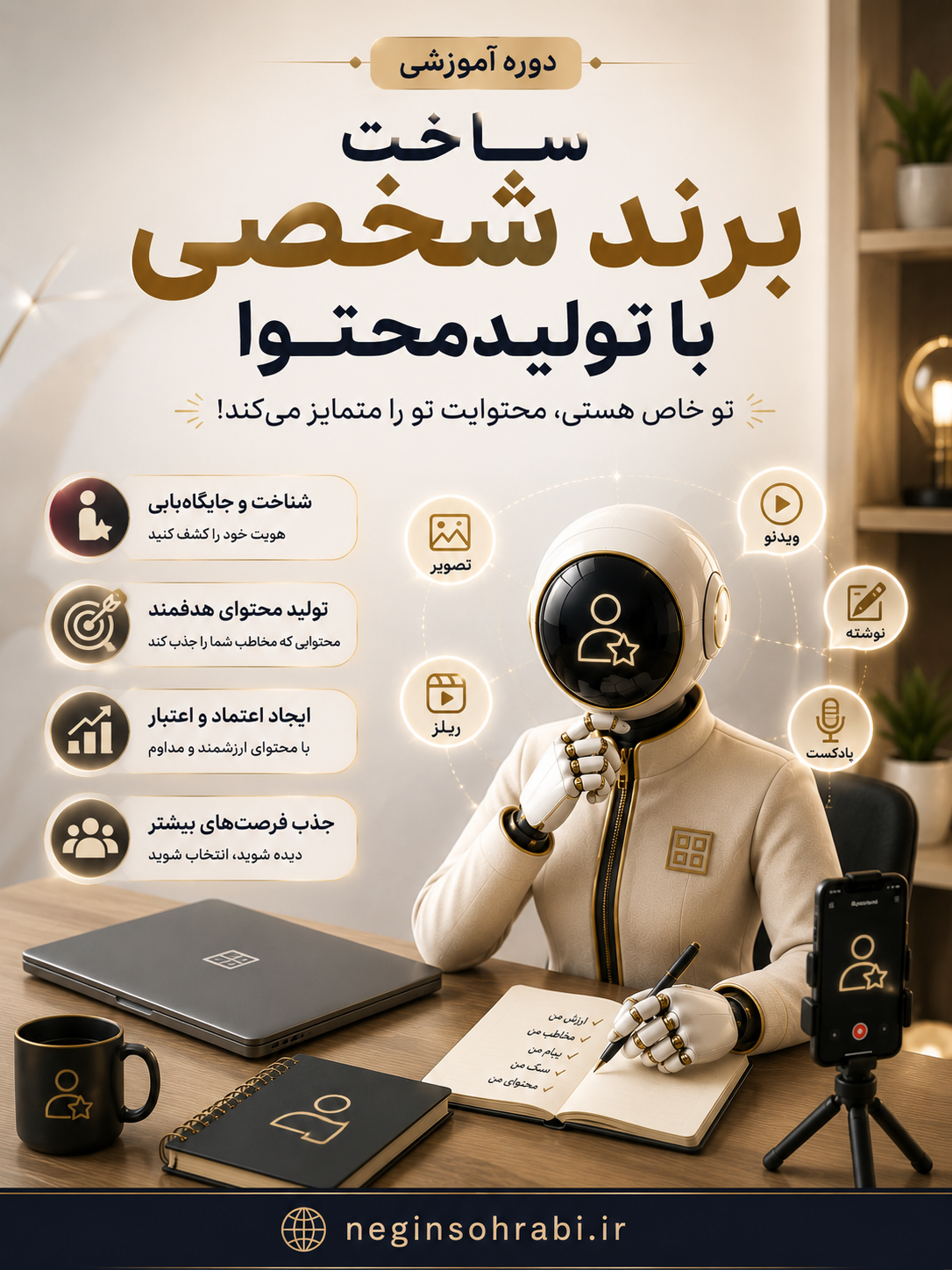 دوره‌ی آموزشی ساخت برندشخصی از طریق تولیدمحتوا با هوش‌مصنوعی+🎁چک‌لیست‌هدیه